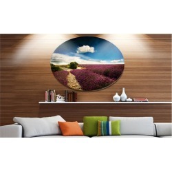 Lavender Field with Dramatic Blue Sky' Large Landscape Metal Circle Wall Art