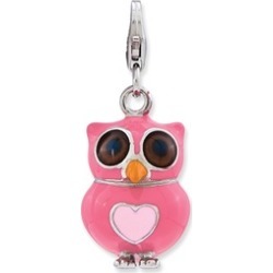 Sterling Silver Rhodium-plated Enameled 3-D Heart Owl Lobster Charm