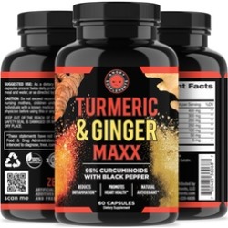 Angry Supplements Turmeric and Ginger Maxx Joint-Support Non-GMO Dietary-Supplement Capsules (1, 2, or 3-Pack)