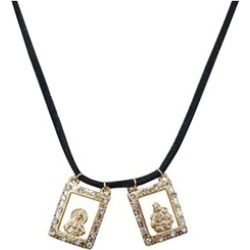 Gold Plated Scapular Medals with Rhinestones Cord Necklace