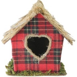 5.25" Red Paid with Heart Shaped Door Christmas Birdhouse Ornament