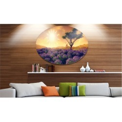 Lavender Field with Solitary Tree' Extra Large Landscape Metal Circle Wall Art