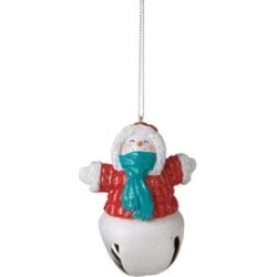 3.5" Glittered Snowman with Red Coat Jingle Bell Christmas Ornament