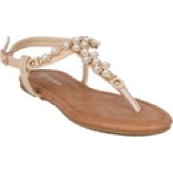Xehar Women's Ankle Strap T-Strap Summer Beach Pearl Flat Sandal