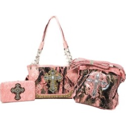 Rhinestone Camou Cross Leather Women Handbag / Messenger/ Wallet Set