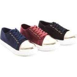 Soho Shoes Women's Suede Lace Up Metallic Toe Cap Sneakers