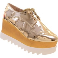 Funky Gold Star Lace Up Vegan Leather Women's Platform Oxford Wedge