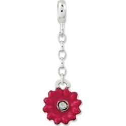 Silver Pink Enamel Flower Synthetic CZ 1/2inch Dangle Enhancer
