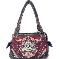 Conceal Carry Rhinestone Skull Embroider Soft PU Leather Women Handbag