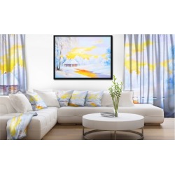 Frozen River in Winter - Landscape Art Print Framed Canvas