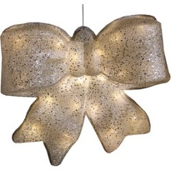 15.5" Silver Glittered Battery Operated Light LED Christmas Bow D"cor