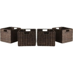 Granville Foldable 4-pc Small Corn Husk Baskets, Chocolate