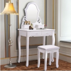Vanity Jewelry Wooden Makeup Dressing Table Set bathroom W/Stool