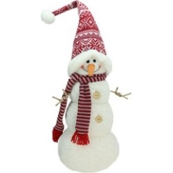 27" Snowman with Red and Gray Striped Scarf Christmas Figure