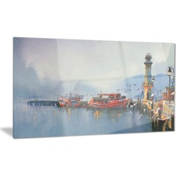 Fishing Boats in Harbor Landscape Metal Wall Art 28x12