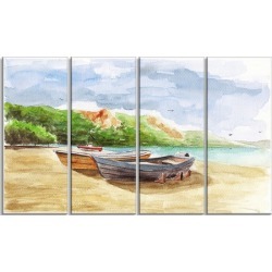 Watercolor Fishing Boats - Landscape Canvas Print