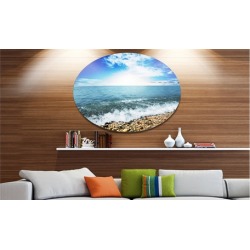 Crystal Clear Blue Sea Waves' Seascape Metal Circle Wall Art