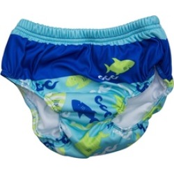 Seafoam and Ocean Blue Shark Print Reuseable Swim Diaper - 12 Months