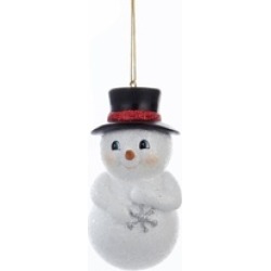 3.75" Chubby Snowman in Black Top Hat Hanging Christmas Ornament