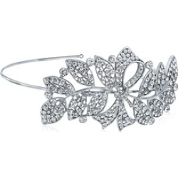 Bling Jewelry Crystal Rhinestone Ribbon Leaf Bridal Headband