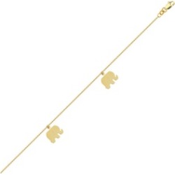 Anklet, 10" Inches 14Kt Gold Elephant Anklet