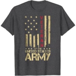Patriotic U.S. Army Veteran Red Line American Flag T-Shirt