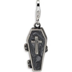 Sterling Silver 3-D Antiqued Enameled Skeleton In Casket Lobster charm