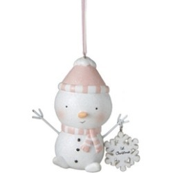 3.5" Peachy Pink Blushing "1st Christmas" Snowman Christmas Ornament