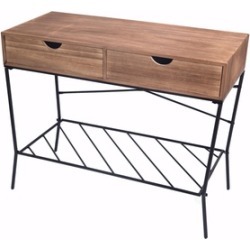 Wood and Metal Console Table with 2 Drawers and Storage Shelf