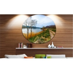 Blue River and Sky in Village' Landscape Photo Circle Metal Wall Art