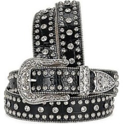 Nocona Belt N3451001-S 1.5 in. Womens Rhinestone Studded Croc Print Leather Belt