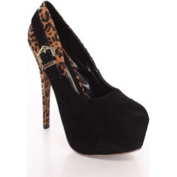 Leopard Print Black Faux Suede Stiletto Heels Platform Pump
