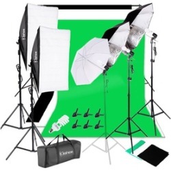 Kshioe White Umbrellas Soft Light Box Background Light Stands 4 Lights Set