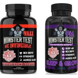 Angry Supplements Monster Test MAXX and PM Testosterone Booster Dietary Supplements (2-Pack)