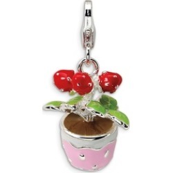 Silver Rhodium Plated Enameled Flowers in Pot with Lobster Clasp Charm