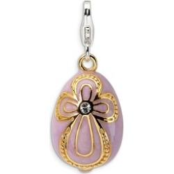 Sterling Silver Gold-Plated Swarovski Element Pink Egg Lobster Charm