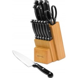 Knife Block Stainless Steel Set 13 Piece Set Rubberwood Block Utopia