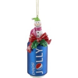 4.75" Blue Jolly Pepsi Can Snowman Topper Glass Christmas Ornament