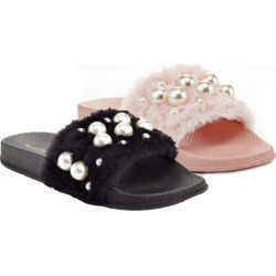 Women's Soft Fur and Pearls Sandals (2-Pair)