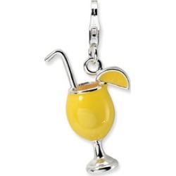 Sterling Silver Rhodium Plated Enameled Tropical Drink Lobster Charm