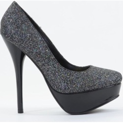 Glitter Round Toe Platform Stiletto Heel Pumps Black Gold Silver