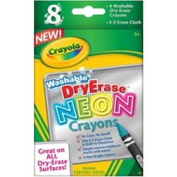 Crayola Dry-Erase Neon Crayons, 8 Ct, Includes Sharpener & Erase Cloth