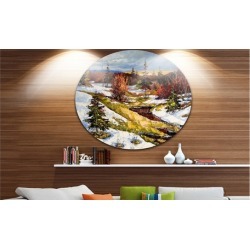 Spring Valley with River' Landscape Circle Metal Wall Art