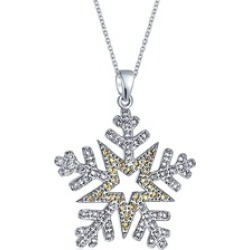 Bling Jewelry Two Tone CZ Snowflake Star Pendant Necklace with Chain