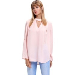 Women's Choker Cut out V Neck Blouse with Keyhole Back