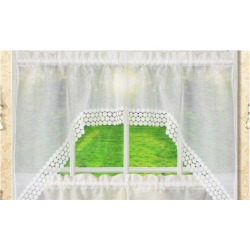 3pc White Embroidered Lace Kitchen Curtain Tiers & Swag Set