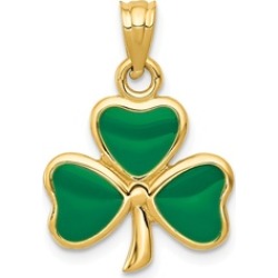14k Yellow Gold Enameled 3 Leaf Clover Pendant