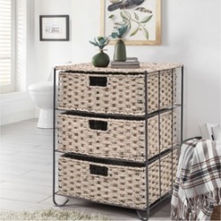 Drawer Storage Unit 3 Rattan Wicker Baskets Bin Chest Tower Rack