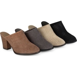 Journee Collection Women's Faux-Suede Laser-Cut Slide-on Mules