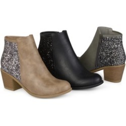 Journee Collection Women's Glitter Wood Stacked Heel Booties